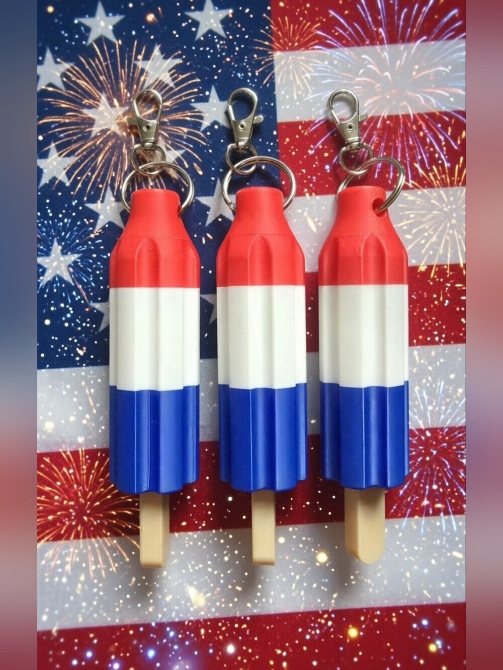 3D Printed Patriotic Chapstick Holder Keychain 4th of July Lip Balm Clip On USA